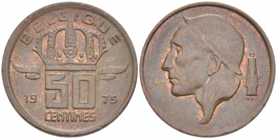 БЕЛЬГИЯ 50 САНТИМОВ 1975 BELGIQUE KM 148.1 бронза 3996-1236