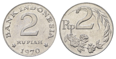 Индонезия 2 рупии 1970 KM 21 алюминий UNC 4624-953