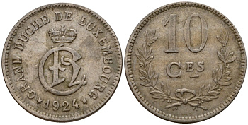 Люксембург 10 сантимов 1924 Шарлотта (1918-1964) KM 34 медно-никель 4575-1031