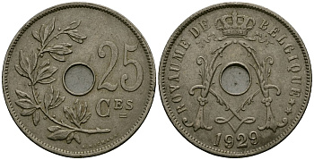 Бельгия 25 сантимов 1929 Belgique KM 68 медно-никель 4165-613