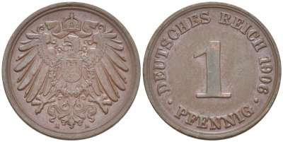 ГЕРМАНИЯ 1 ПФЕННИГ 1906 A KM 10, J. 10 медь 3718-163
