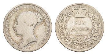 Великобритания 6 пенсов 1844 Виктория (1837-1901) KM 733.1, Spink 3908 серебро 4658-965