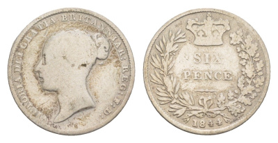 Великобритания 6 пенсов 1844 Виктория (1837-1901) KM 733.1, Spink 3908 серебро 4658-965