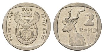 ЮАР 2 ранда 2008 KM 445 медь плакированная никелем 4628-213