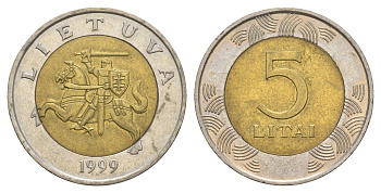 Литва 5 лит 1999 KM 113 биметалл 4633-913