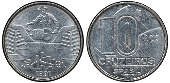 БРАЗИЛИЯ 10 КРУЗЕЙРО 1991 KM 618.2 сталь aUNC 72-1531