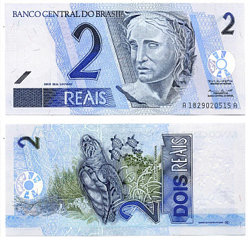 БРАЗИЛИЯ 2 РЕАЛА 2001- ПОДПИСЬ 39 Pick 249а бумага UNC (ПРЕСС) 8606-2-3-2
