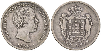 Португалия 500 реалов 1856 Педру V (1853-1861) KM 494 серебро 413-141