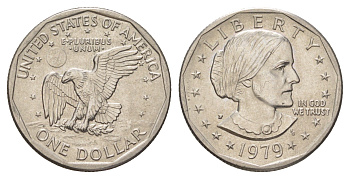 США 1 доллар 1979 P, Доллар Сьюзен Энтони KM 207 медь плакированный медно-никелем aUNC 4629-232