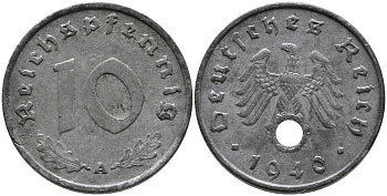 Германия 10 рейхспфеннигов 1940 A KM 101, J. 371 цинк 95-727