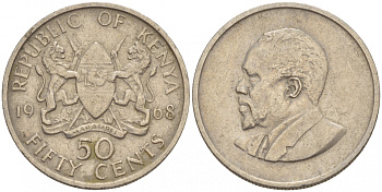 Кения 50 центов 1968 Джомо Кениата KM 4 медно-никель 4548-1024
