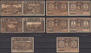 Лан полный набор из 5 нотгельдов (25, 50 и 75 пфеннигов; 1 и 1,5 марки) 1922 DeNG 2 756.3 бумага UNC (пресс) 7556-46-4-2