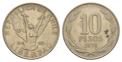 Чили 10 песо 1978 KM 210 медно-никель 4656-1033