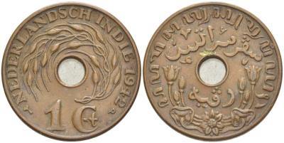 Нидерландская Восточная Индия 1 цент 1942 р KM 317 бронза 216-754