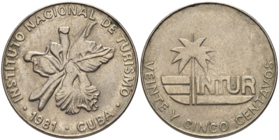 Куба 25 сентаво 1981 туристические деньги, INTUR, без номинала KM 417 медно-никель 67-1146