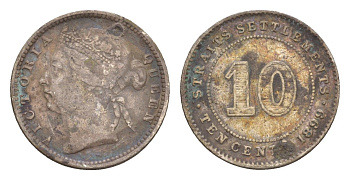 Стрейтс-Сетлментс (Стрейтс Сетлментс) 10 центов 1899 Виктория (1837-1901) KM 11 серебро 1519-1044