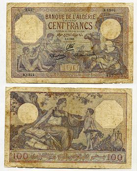 Алжир 100 франков 1936 Pick 81 b бумага 00-00