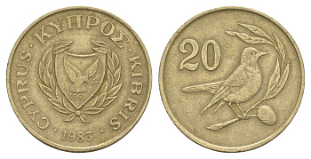 Кипр 20 центов 1983 птичка KM 57.1 никель латунь 4652-345