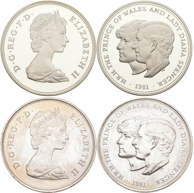 Великобритания набор из 2 монет по 25 пенсов 1981 Королевская свадьба принца Чарльза и леди Дианы, в буклете, Елизавета II (1952-2022) KM 925а, 925, Spink 4229 серебро, медно-никель PROOF, UNC 7-5-1-03