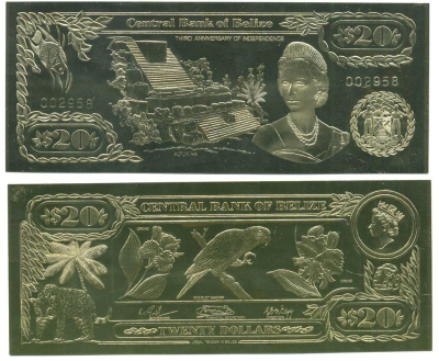 Белиз 20 долларов 1984 серия для коллекционеров, птицы золото, бумага UNC (пресс) 000-00-00