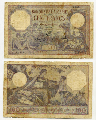 Алжир 100 франков 1936 Pick 81 b бумага 00-00