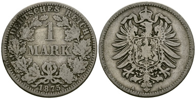 Германия 1 марка 1875 A KM 7 серебро 4172-347