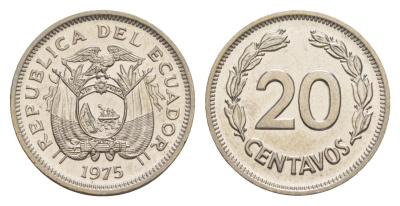 Эквадор 20 сентаво 1975 KM 77.2a сталь плакированная никелем UNC 4640-1236