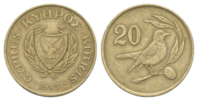 Кипр 20 центов 1983 птичка KM 57.1 никель латунь 4652-345