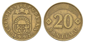 Латвия 20 сантимов 1992 KM 22.1 никель латунь 105-937