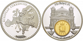 НИДЕРЛАНДЫ МЕДАЛЬ ND МОНЕТА НА МЕДАЛИ, СЕРИЯ ДОЕВРОВЫЕ ЕВРОПЕЙСКИЕ МОНЕТЫ, МАЛЬТА, 1 ЦЕНТ серебрение PROOF 1090-1-33