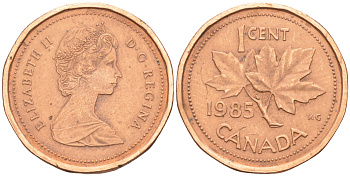 Канада 1 цент 1985 Елизавета II (1952-2022), кленовый лист KM 132 бронза 188-764