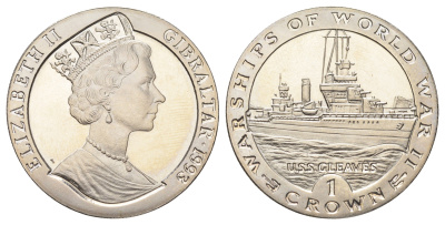 Гибралтар 1 крона 1993 Боевые корабли Второй мировой войны - USS Gleaves KM 122 медно-никель BU 1078-1-22