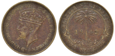 Британская Западная Африка 1 шиллинг 1942 Георг VI KM 23 никель латунь 25-2145