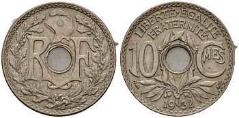 Франция 10 сантимов 1932 KM 866a медно-никель 4601-722