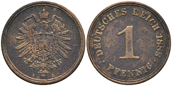 Германия 1 пфенниг 1888 A, старогербовка KM 1 медь 44-1134