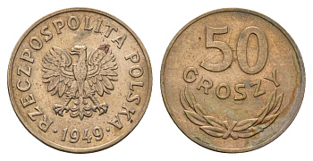 Польша 50 грошей 1949 Y 44 медно-никель 4670-1247