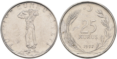 Турция 25 куруш 1977  KM 892.3 сталь 4595-512