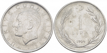 Турция 1 лира 1964 Мустафа Кемаль Ататюрк KM 889а.1 нержавеющая сталь 4529-1245