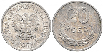 ПОЛЬША 20 ГРОШЕЙ 1967 MW KM А47 алюминий 4516-326