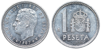 Испания 1 песета 1987 Король Хуан Карлос I (1975 - 2014) KM 821 алюминий 4176-131
