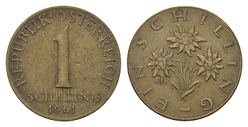 Австрия 1 шиллинг 1961 KM 2886 алюминиевая бронза 4671-614
