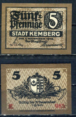 Кемберг (Пруссия, Саксония) 5 пфеннигов 1918 бумага UNC (пресс) 7555-42-1-2