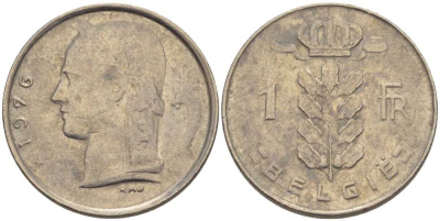 Бельгия 1 франк 1976 Belgie, Бодуэн I (1951-1993) KM 143.1 медно-никель 202-1057