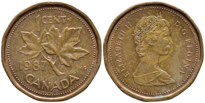 Канада 1 цент 1987 Елизавета II (1952-2022), кленовый лист KM 132 бронза 4396-435