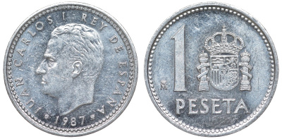 Испания 1 песета 1987 Король Хуан Карлос I (1975 - 2014) KM 821 алюминий 4176-131