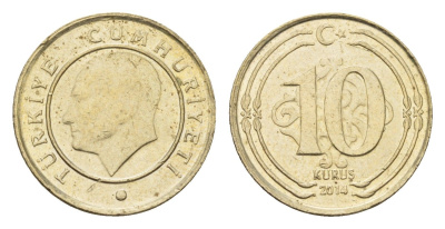 Турция 10 курушей 2014 Кемаль Ататюрк KM 1241 медь цинк никель 4674-712