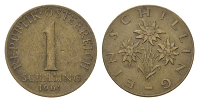 Австрия 1 шиллинг 1961 KM 2886 алюминиевая бронза 4671-614