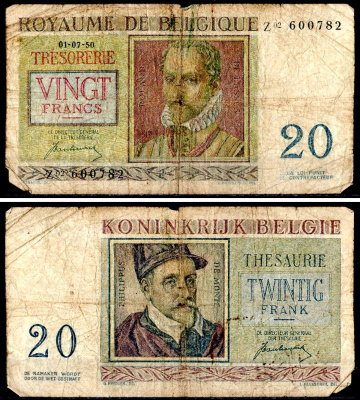 Бельгия 20 франков 1956 Pick 132 b бумага 8604-12-3-1