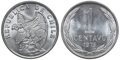 Чили 1 сентаво 1975 год тип KM 203 алюминий UNC M55-21