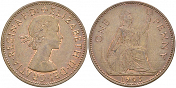 Великобритания 1 пенни 1963 Елизавета II (1952-2022) KM 897, Spink 4157 бронза 215-336